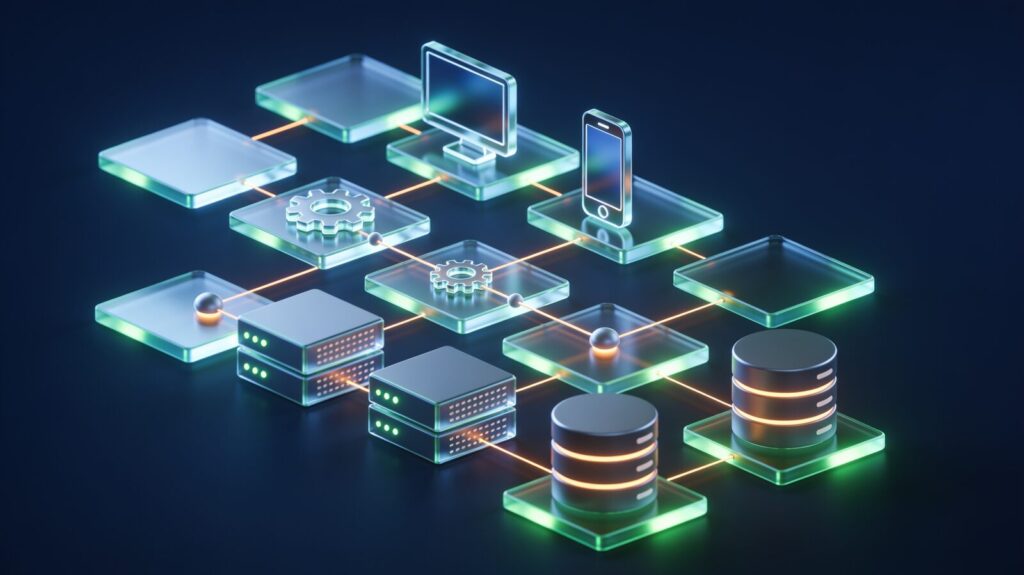 Illustration: a layered technology stack (AI-generated)